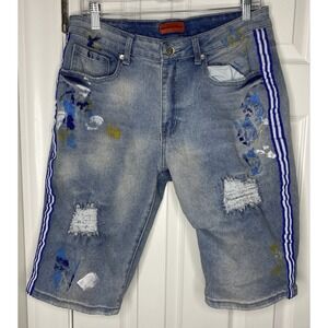 Bleecker And Mercer Men's Paint Splatter Denim Shorts Blue Size 32